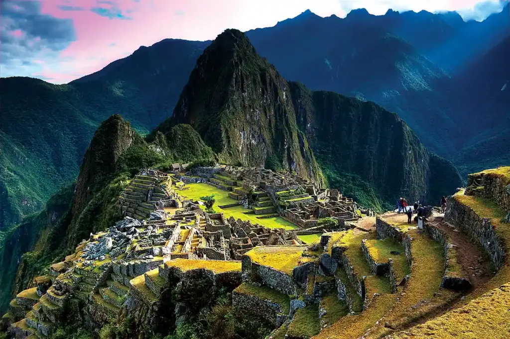 Machu Picchu citadel seen from the classic viewpoint with Huayna Picchu behind